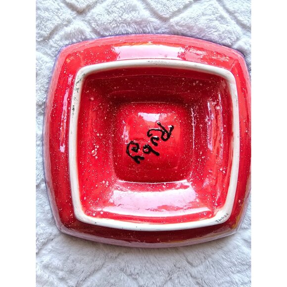 Multicolor Ruby Ceramic Dish Cheese and Dip Tray Beautiful and Heavy Made in Ita - Picture 3 of 8